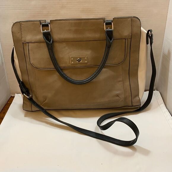 Merona Large tote/handbag tan and cream color & adjustable strap - Picture 1 of 10